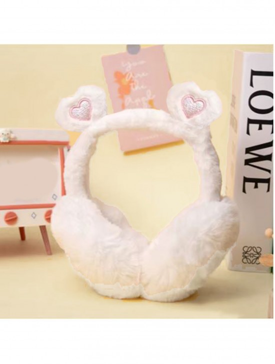 Solid Color Heart Plush Earmuff